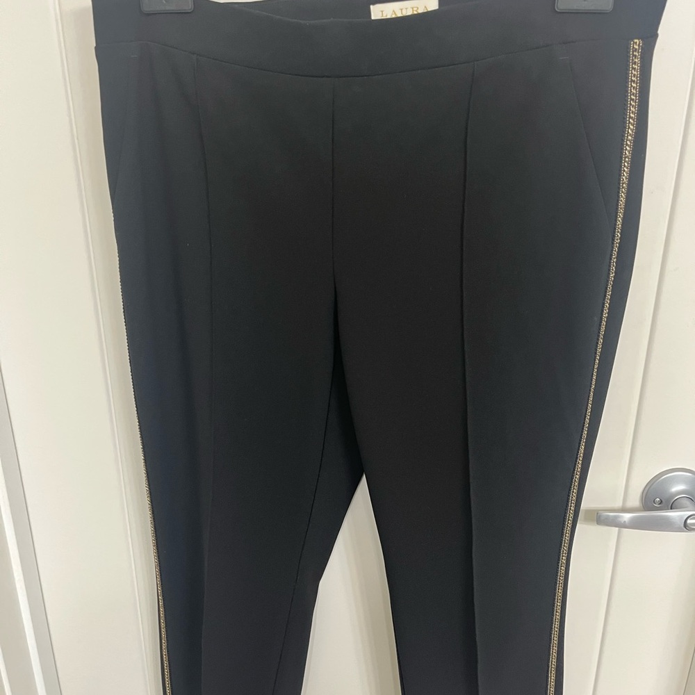 Laura Black Straight-Leg Pants with Gold Detail